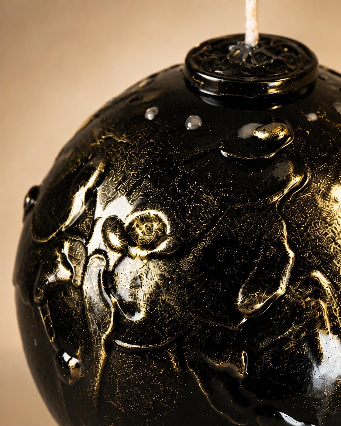 Luxury Black & Gold Sphere Candle handmade decorative candle for gothic decor, modern home decor, sculptural wax art, and housewarming gift. Product image 5.