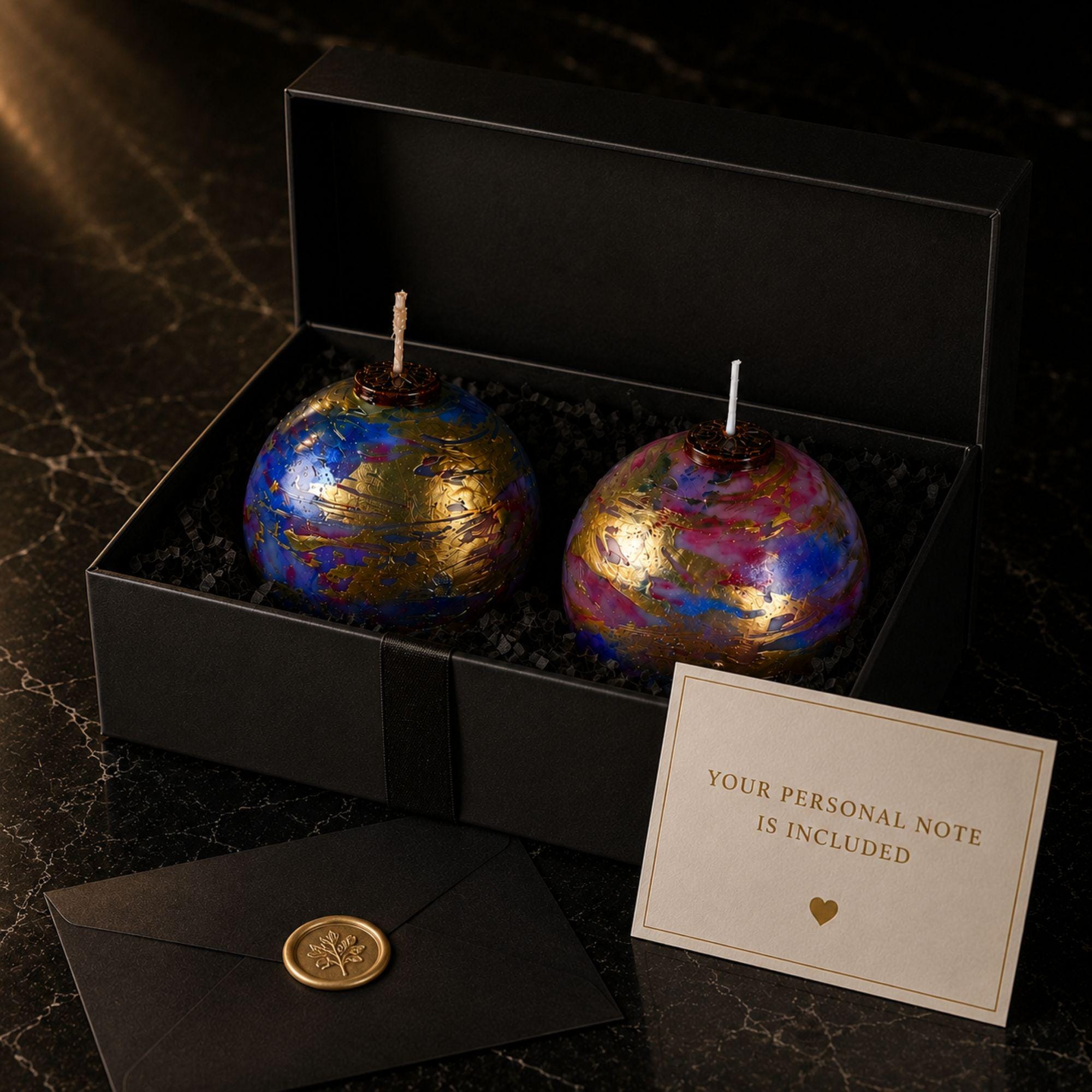 Luxury Decorative Sphere Candle closeup with sculptural orb shape and gold accents