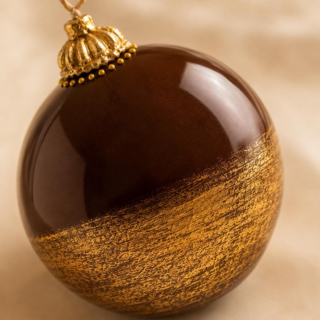 Luxury Brown & Gold Decorative Candle handmade sphere candle for elegant home decor, modern coffee table decor, and housewarming gift. Product image 4.