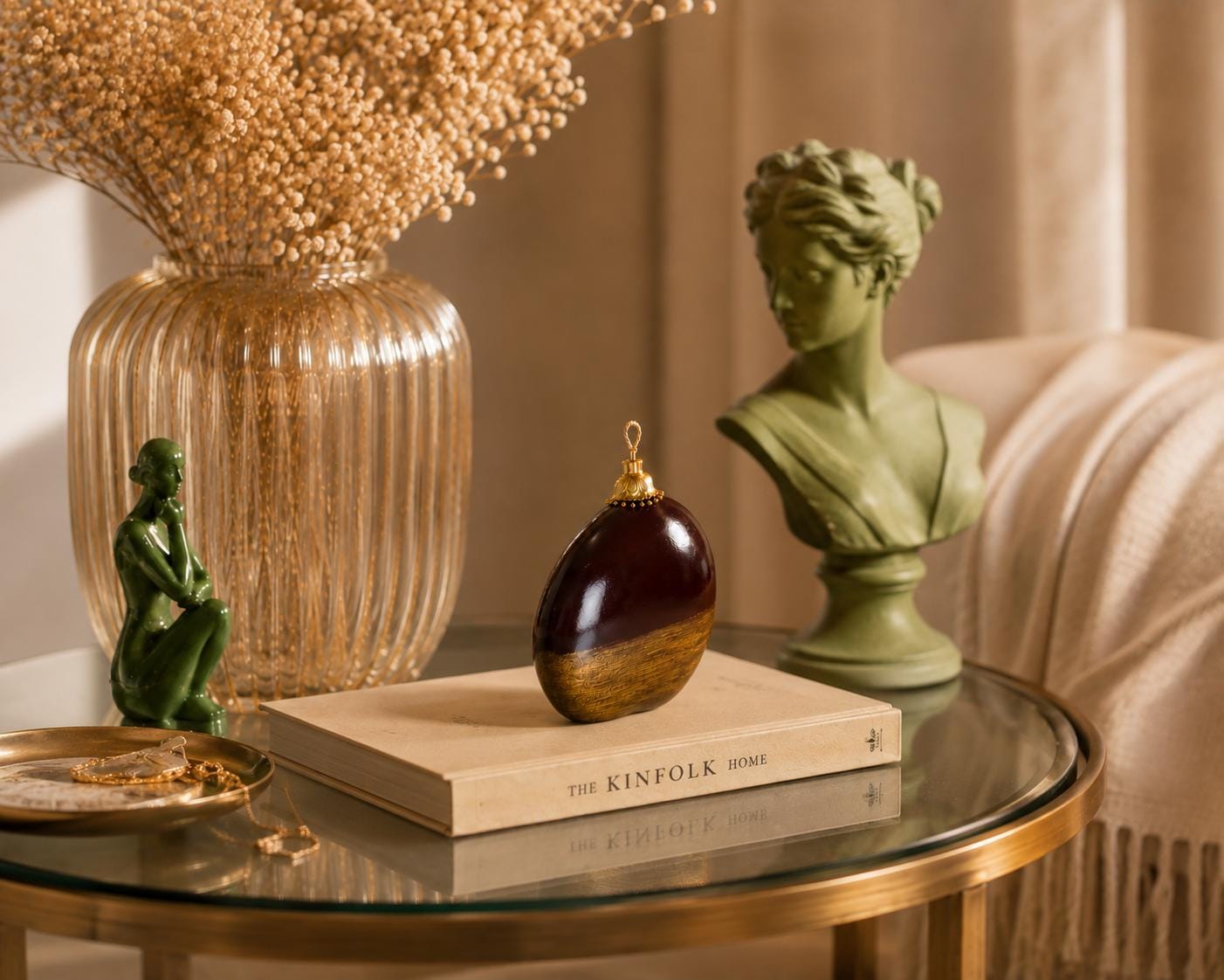 Luxury Brown & Gold Decorative Candle handmade sphere candle for elegant home decor, modern coffee table decor, and housewarming gift. Product image 10.