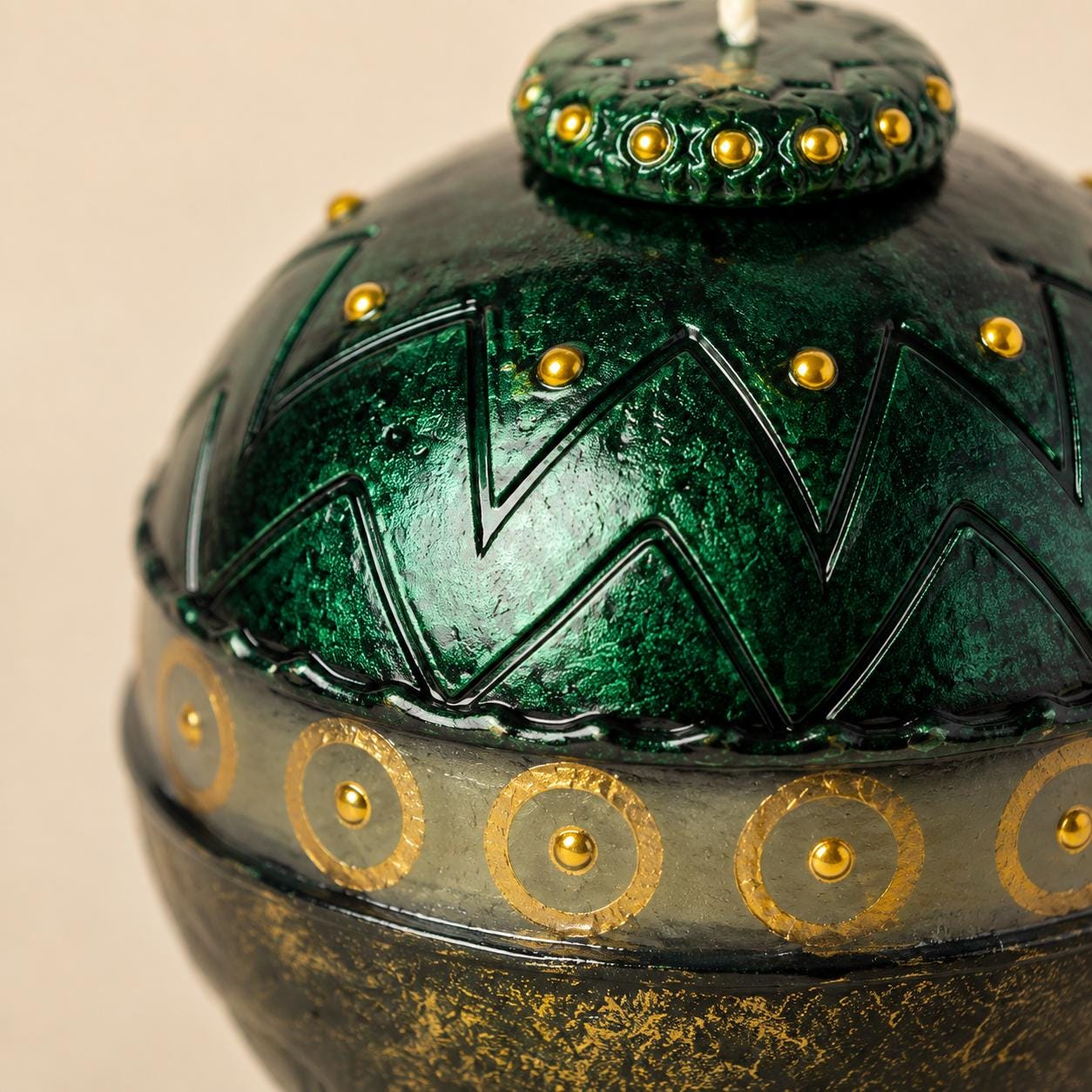 Luxury Green Decorative Candle emerald gold candle for unique home decor, elegant hostess gift, artistic candle styling, and housewarming gift. Product image 3.