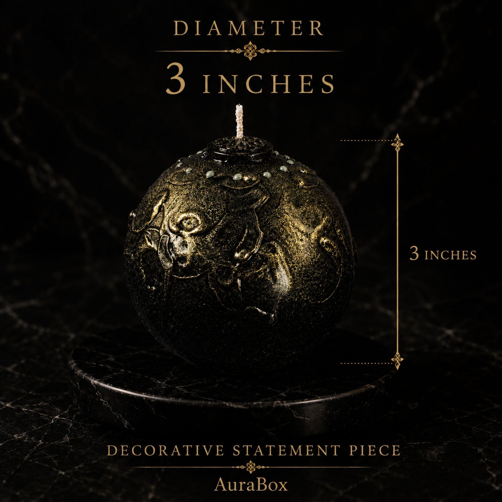 Gothic Luxury Candle black gold decorative candle for gothic home decor, sculptural sphere candle styling, and luxury housewarming gift. Product image 4.