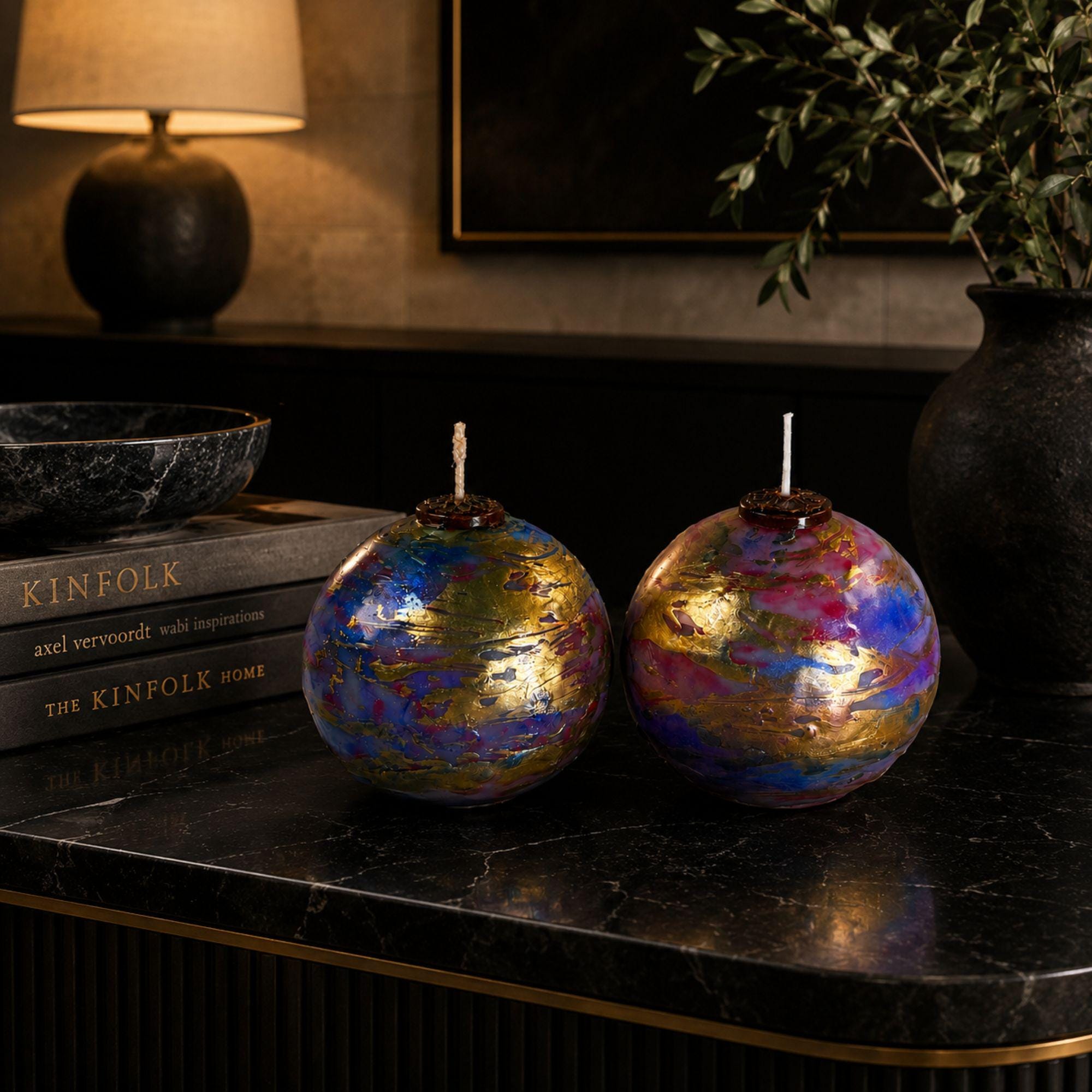 Luxury Decorative Sphere Candle displayed as coffee table decor and hostess gift