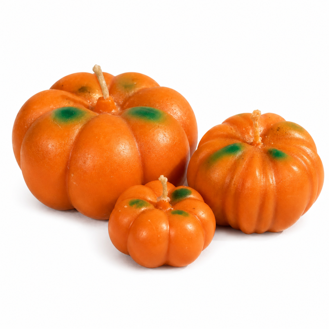 Pumpkin Candle Set of 3 handmade fall candles on white background