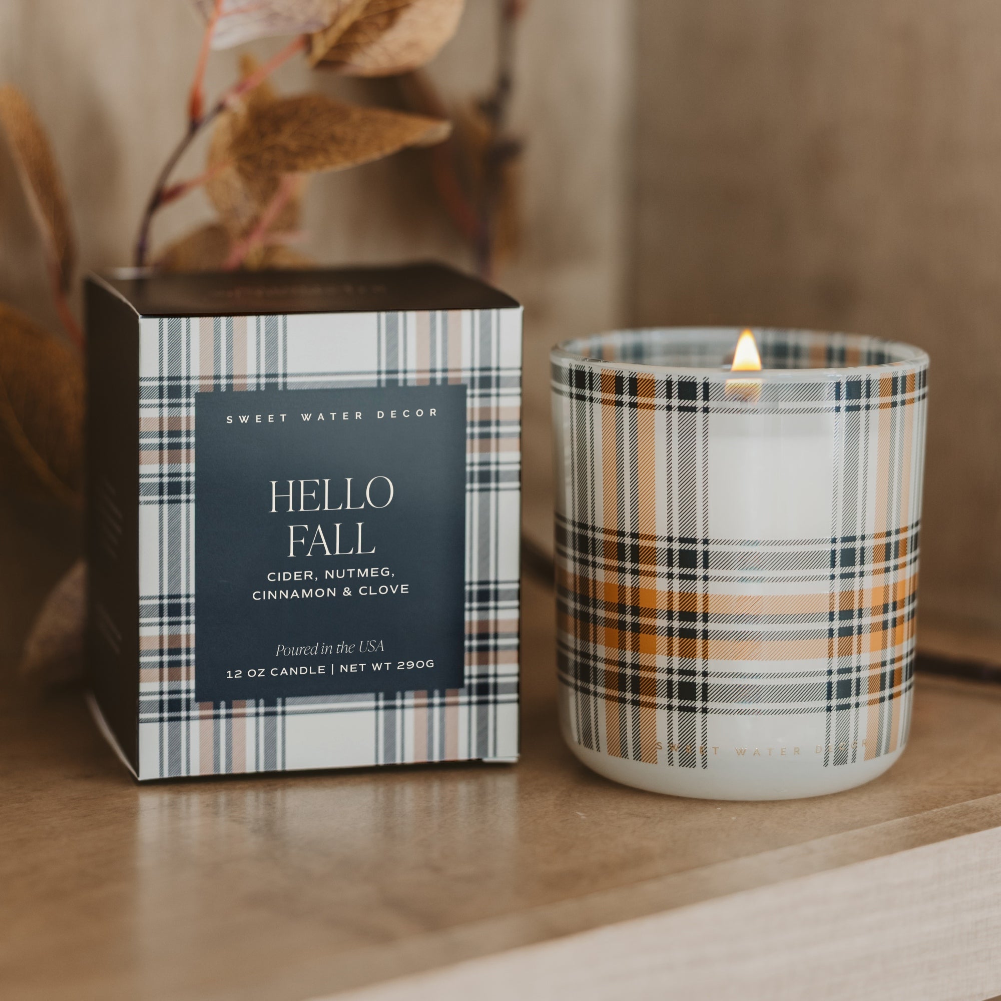 Hello Fall Soy Candle - Boxed Plaid Jar, 12 oz - view 1