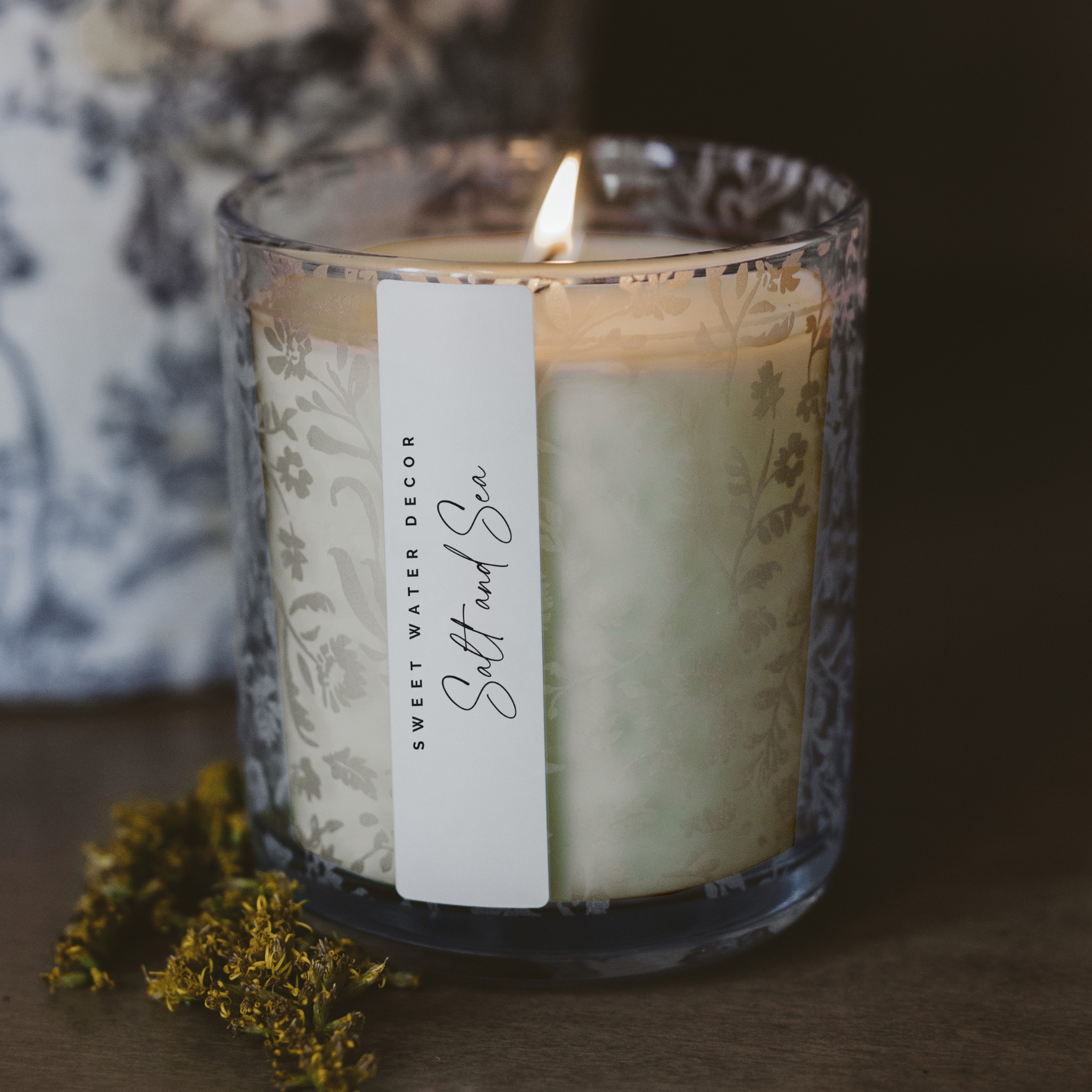 Salt and Sea Soy Candle - Blue Glass Jar, 12 oz - view 2