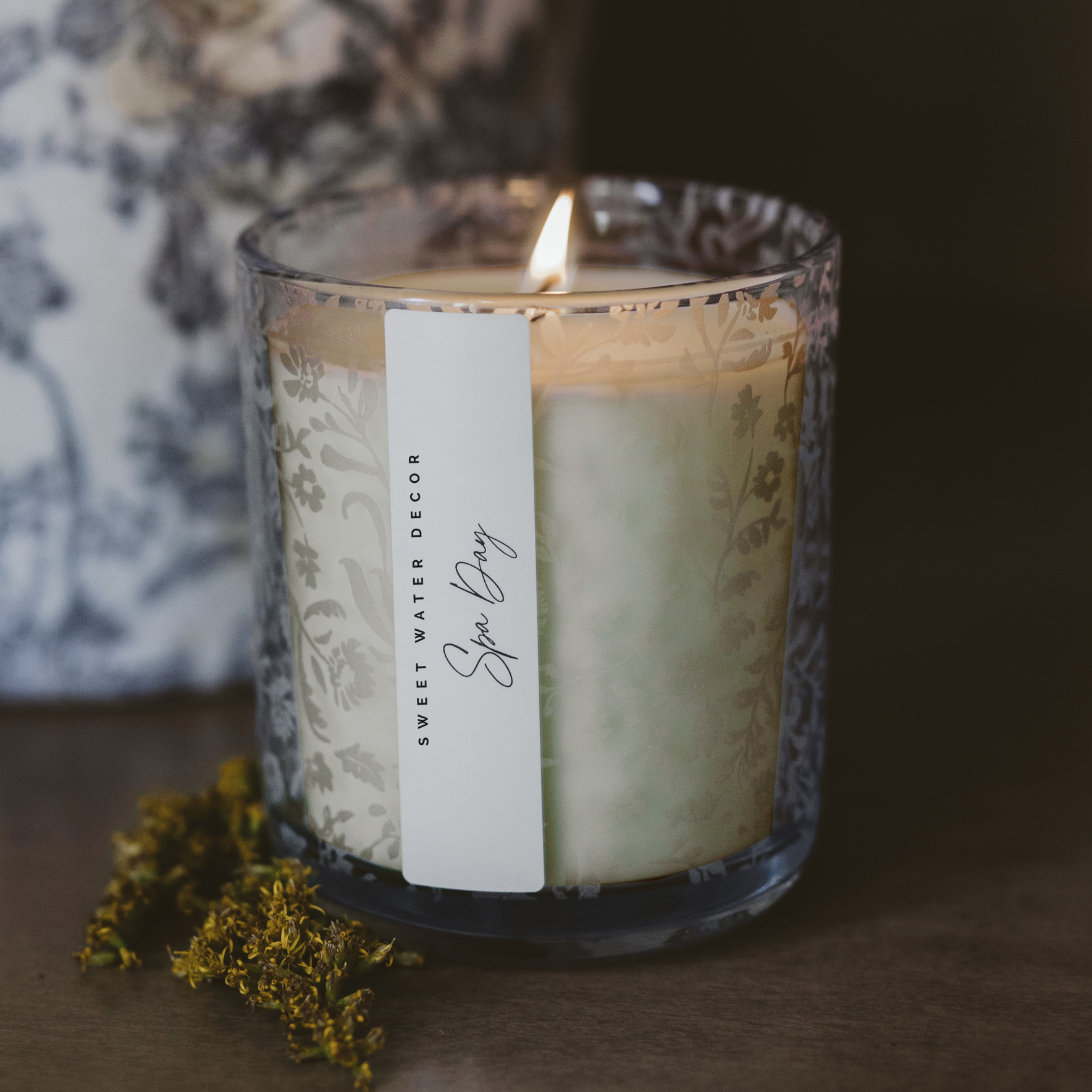 Spa Day Soy Candle - Blue Floral Glass Jar, 12 oz - view 3