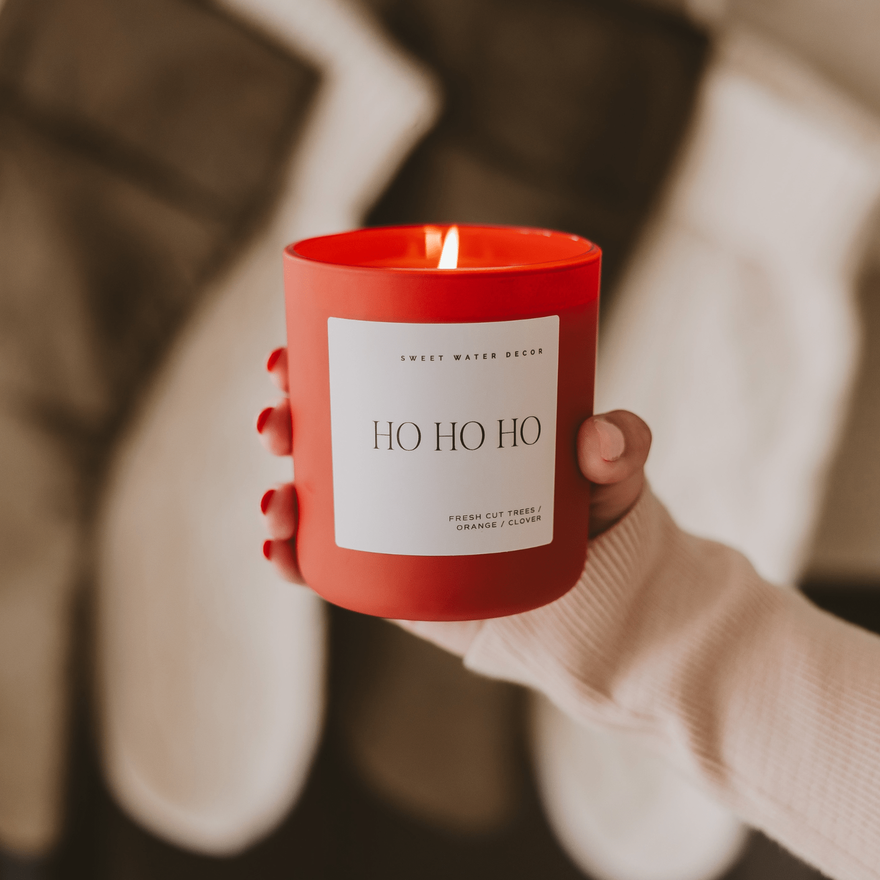 Ho Ho Ho Christmas Candle - Red Matte Jar, 15 oz - view 6