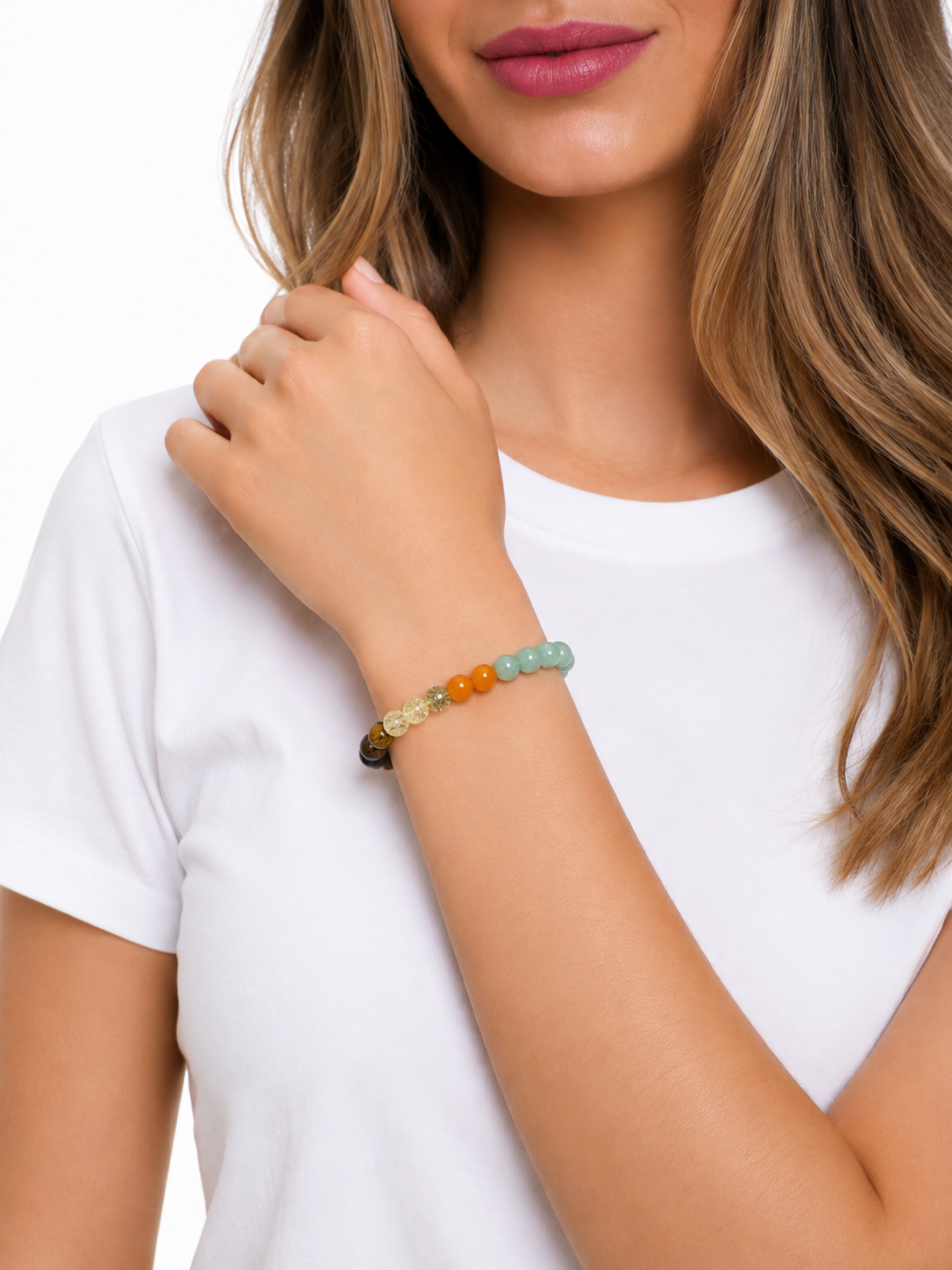 Aventurine, Citrine & Tigers Eye Quartz Bracelet: Mother-Daughter Gift, Birthstone Jewelry for Couples
