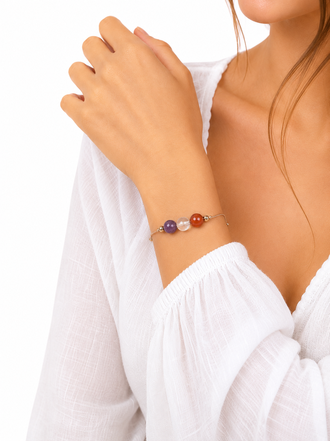 Amethyst Jasper Quartz Prosperity Bracelet: Adjustable Gemstone Friendship Gift