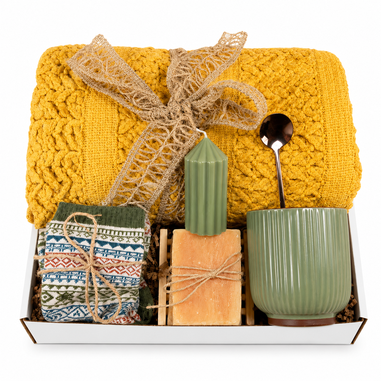 Ultimate Hygge Gift Box for Men Cozy Blanket Gift Basket