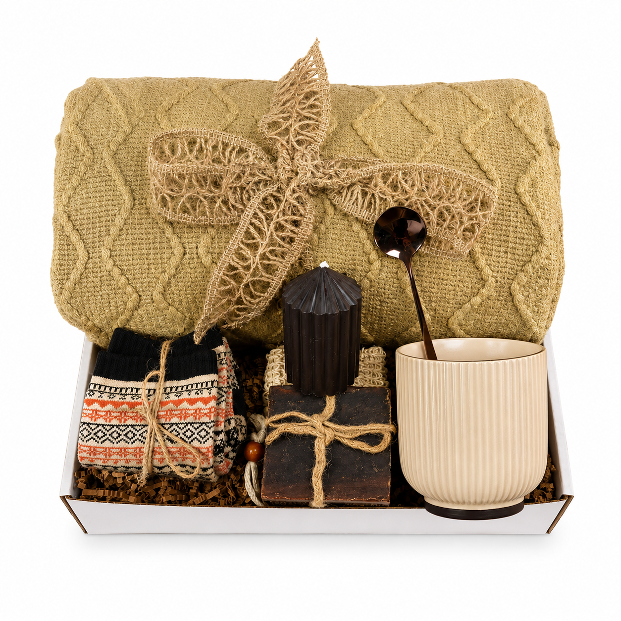 Ultimate Hygge Gift Box for Men Cozy Blanket Gift Basket