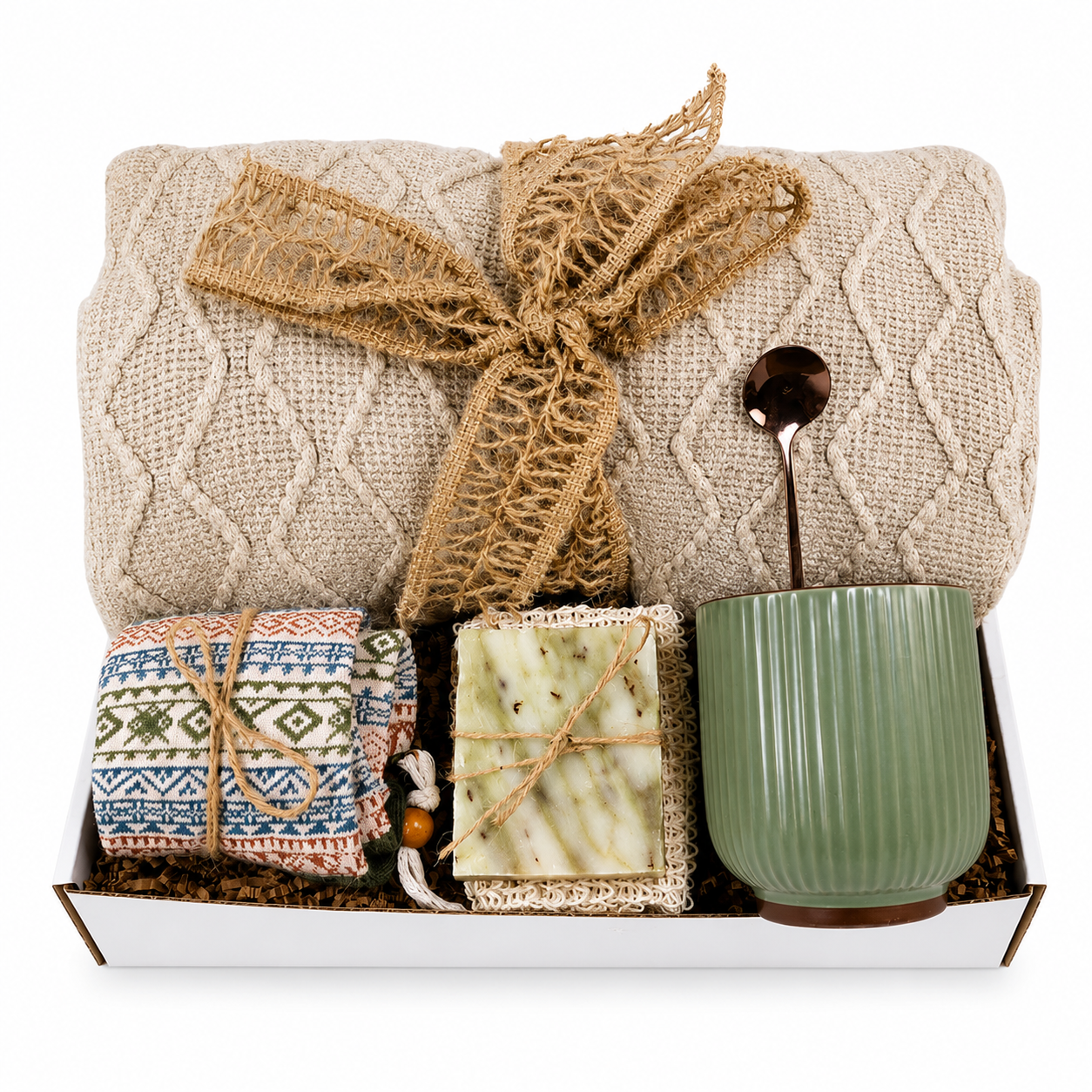 Ultimate Hygge Gift Box for Men Cozy Blanket Gift Basket