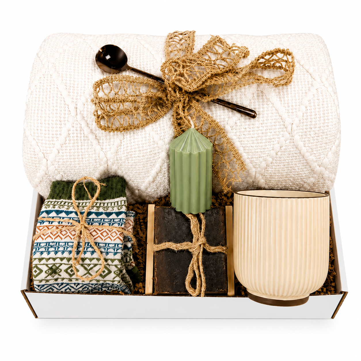 Ultimate Hygge Gift Box for Men Cozy Blanket Gift Basket