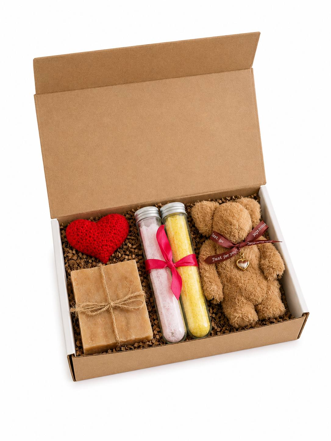 Comfort Valentine Gift Box for Her Package with Candle Soap Teddy Bear