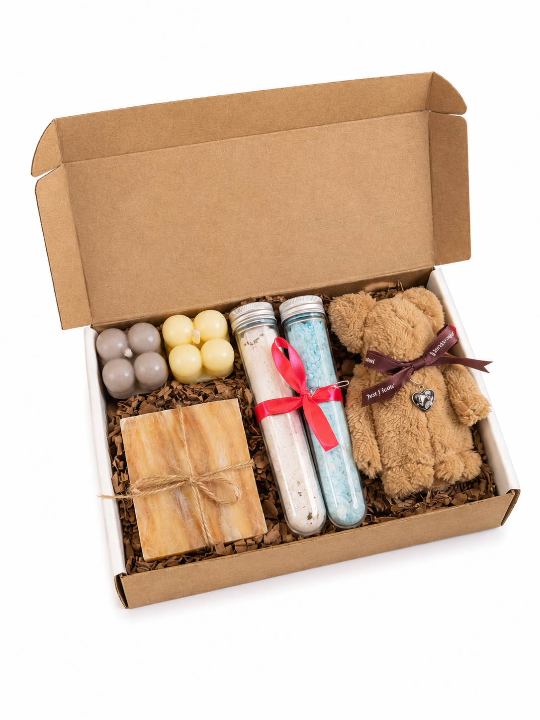 Comfort Valentine Gift Box for Her Package with Candle Soap Teddy Bear