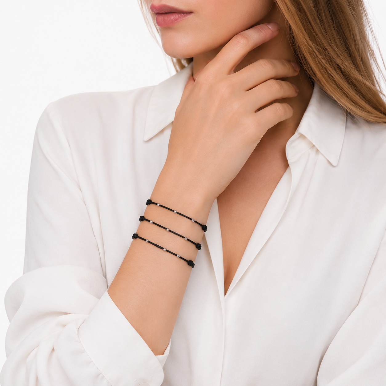 Minimalist Sterling Silver Bead Bracelet: Black Waxed Cord, Adjustable