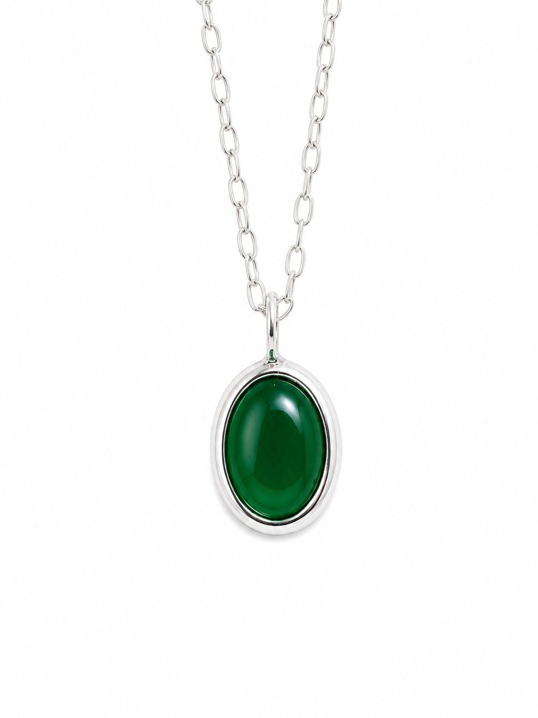 Pendentif ovale en agate verte – Collier minimaliste en argent sterling avec pierre précieuse 💚