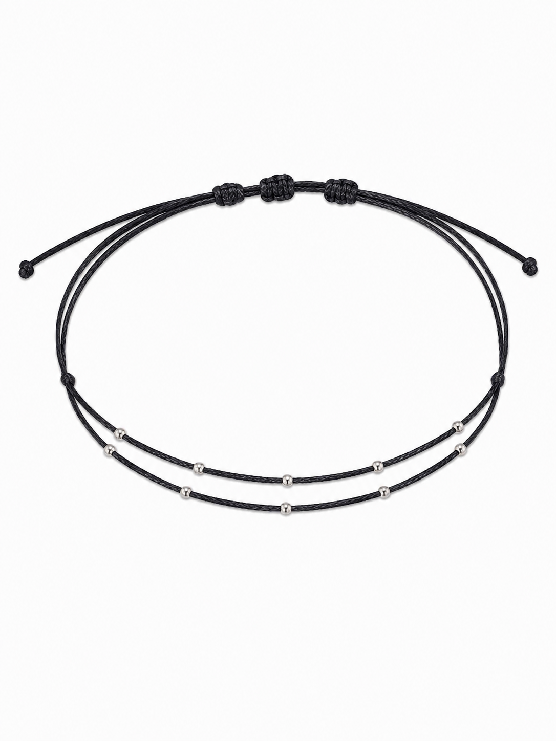 Minimalist Sterling Silver Bead Bracelet: Black Waxed Cord