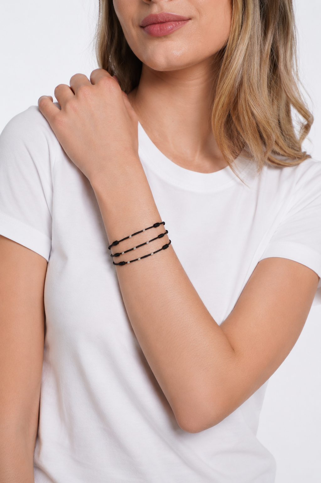 Minimalist Sterling Silver Bead Bracelet: Black Waxed Cord