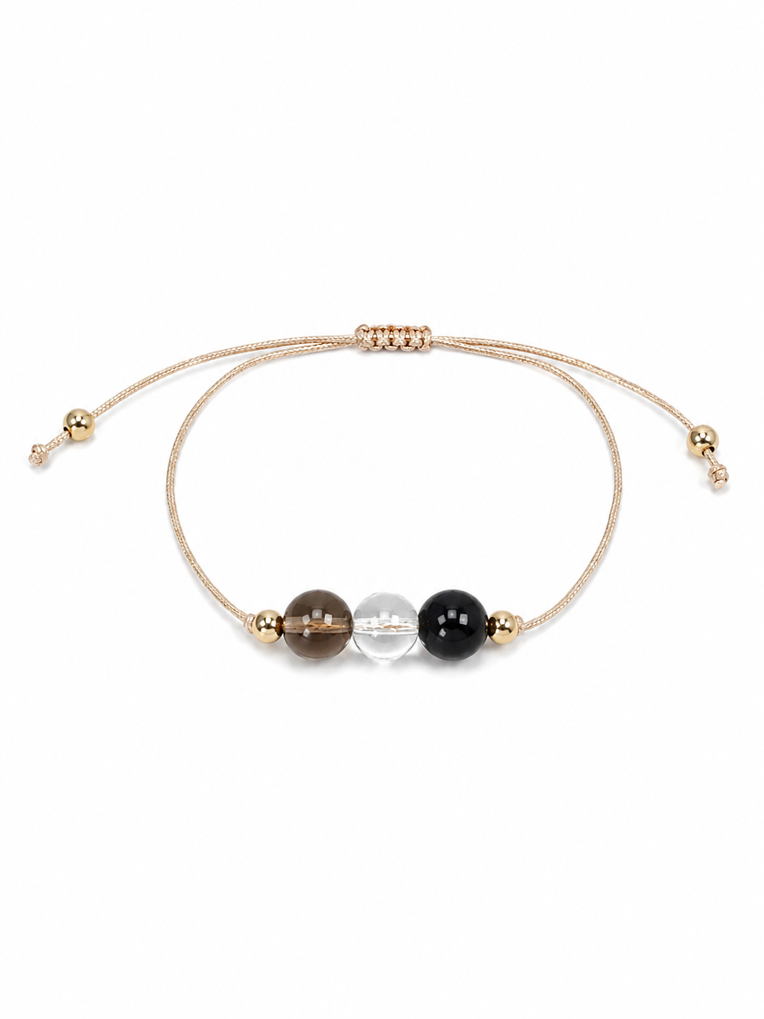 🖤 Protection Chakra Gemstone Bracelet – Black Tourmaline, Clear & Smoky Quartz