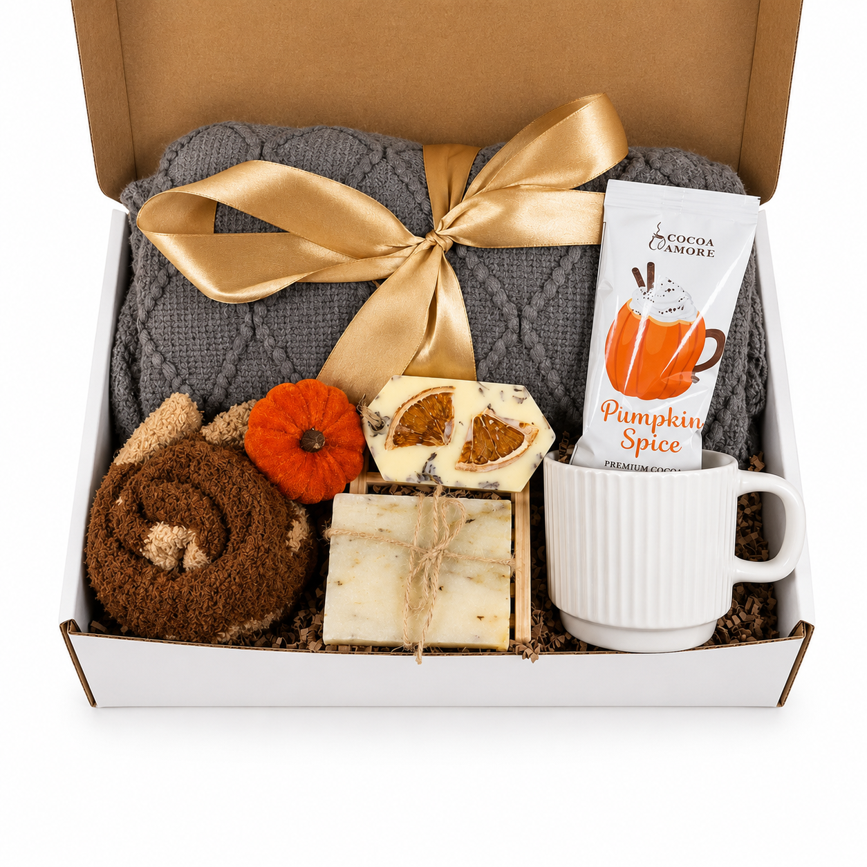 Fall Gift Basket for Her with Cozy Blanket, Autumn Care Package, Pumpkin Spice Gift Box, Fall Birthday Gift, Thanksgiving Gift for Women