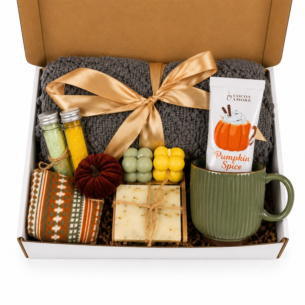 Fall Gift Basket for Her with Cozy Blanket, Autumn Care Package, Pumpkin Spice Gift Box, Fall Birthday Gift, Thanksgiving Gift for Women