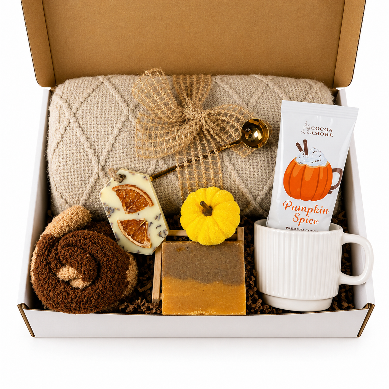 Fall Gift Basket for Her with Cozy Blanket, Autumn Care Package, Pumpkin Spice Gift Box, Fall Birthday Gift, Thanksgiving Gift for Women