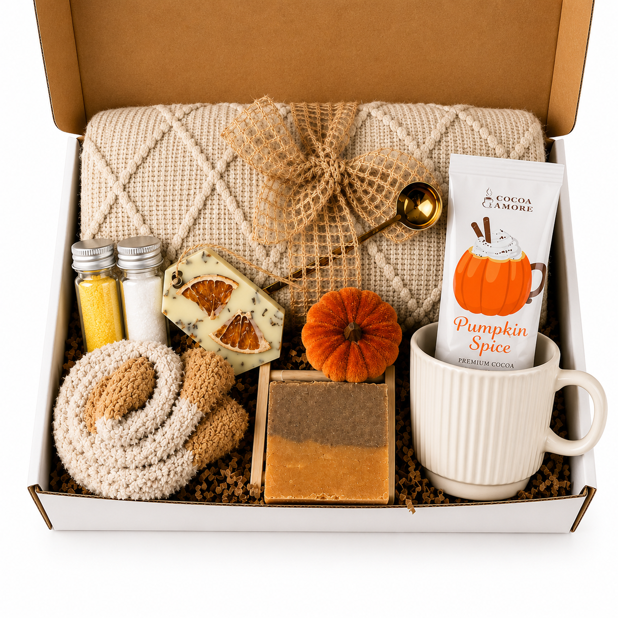 Fall Gift Basket for Her with Cozy Blanket, Autumn Care Package, Pumpkin Spice Gift Box, Fall Birthday Gift, Thanksgiving Gift for Women