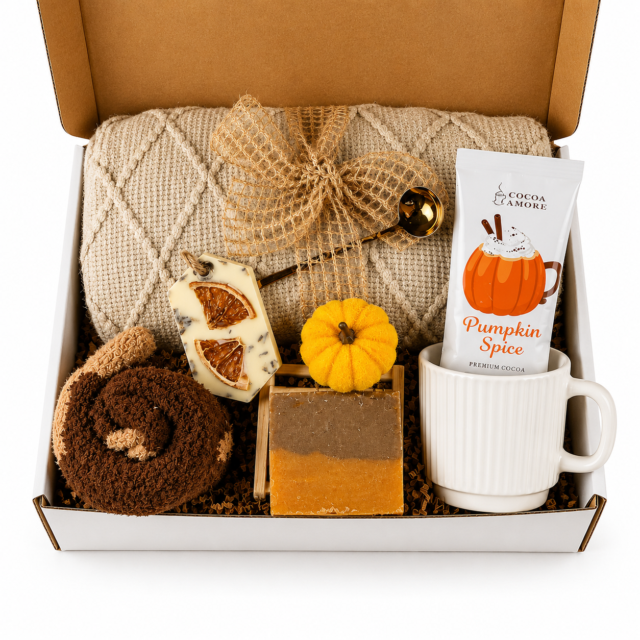 Fall Gift Basket for Her with Cozy Blanket, Autumn Care Package, Pumpkin Spice Gift Box, Fall Birthday Gift, Thanksgiving Gift for Women