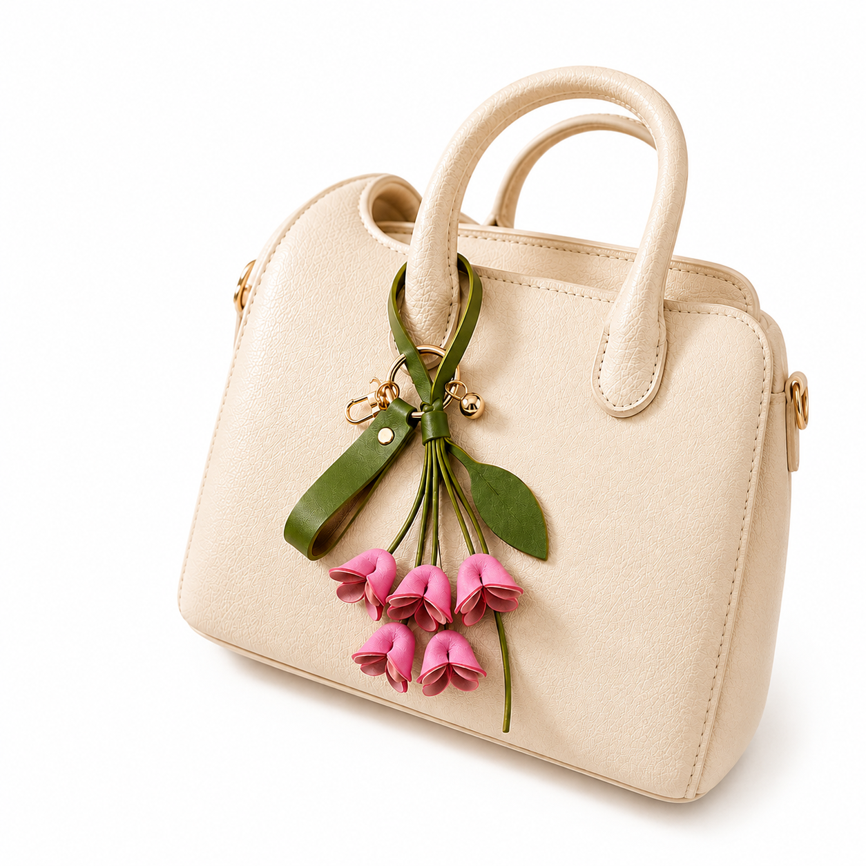 Trendy Floral Bag Charm for Purse Rose Madder Leather Flower