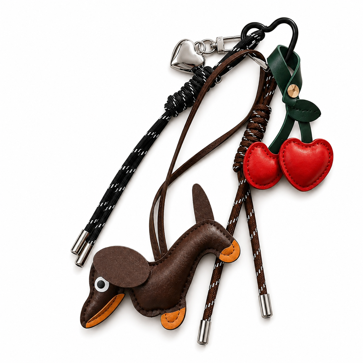 Dachshund Bag Charm with Cherry Keychain
