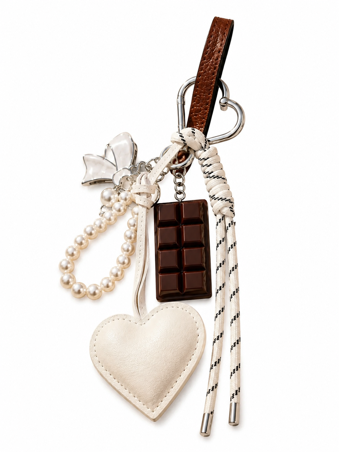 Heart Bag Charm with Pearl Keychain