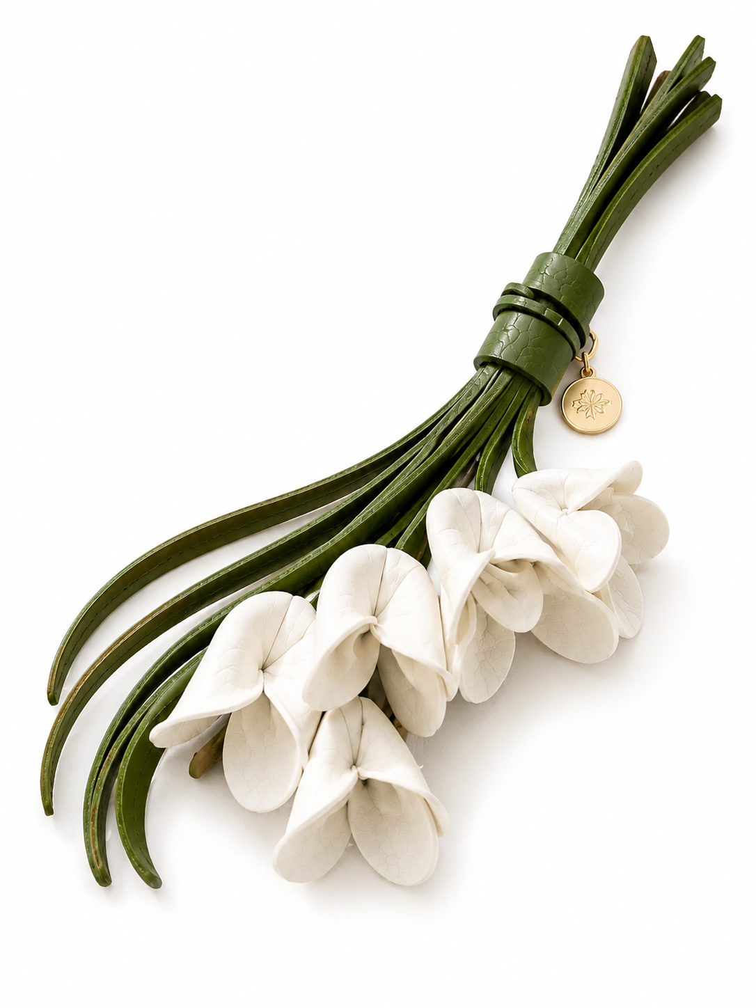 White Flower Bag Charm with Leather Tassel Keychain