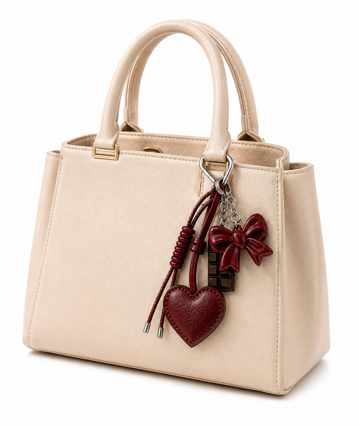 Wine Red Leather Heart Keychain Bag Charm Coquette Purse