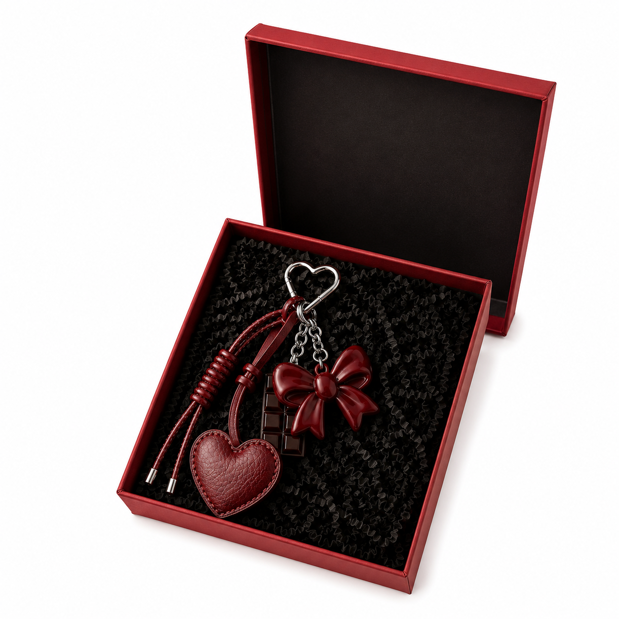 Wine Red Leather Heart Keychain Bag Charm Coquette Purse