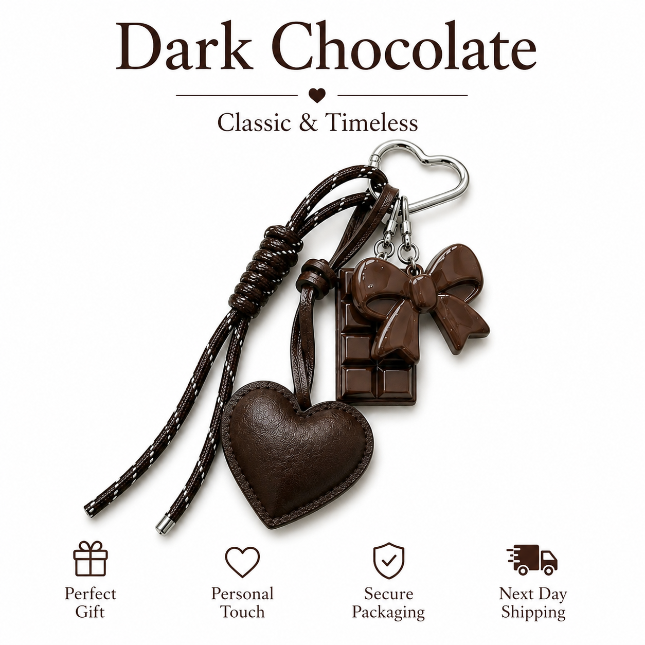 Dark Chocolate Bag Charm Coquette Purse Charm Heart Keychain