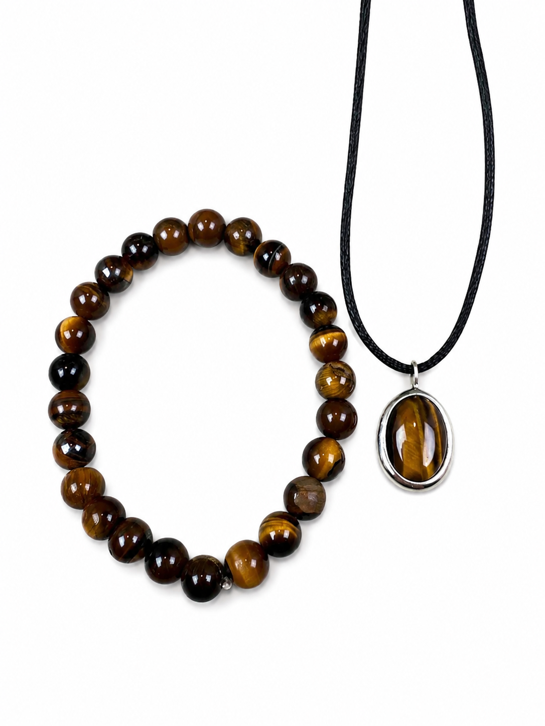 Tiger's Eye Protection Necklace: Sterling Silver Accents, Adjustable Cord