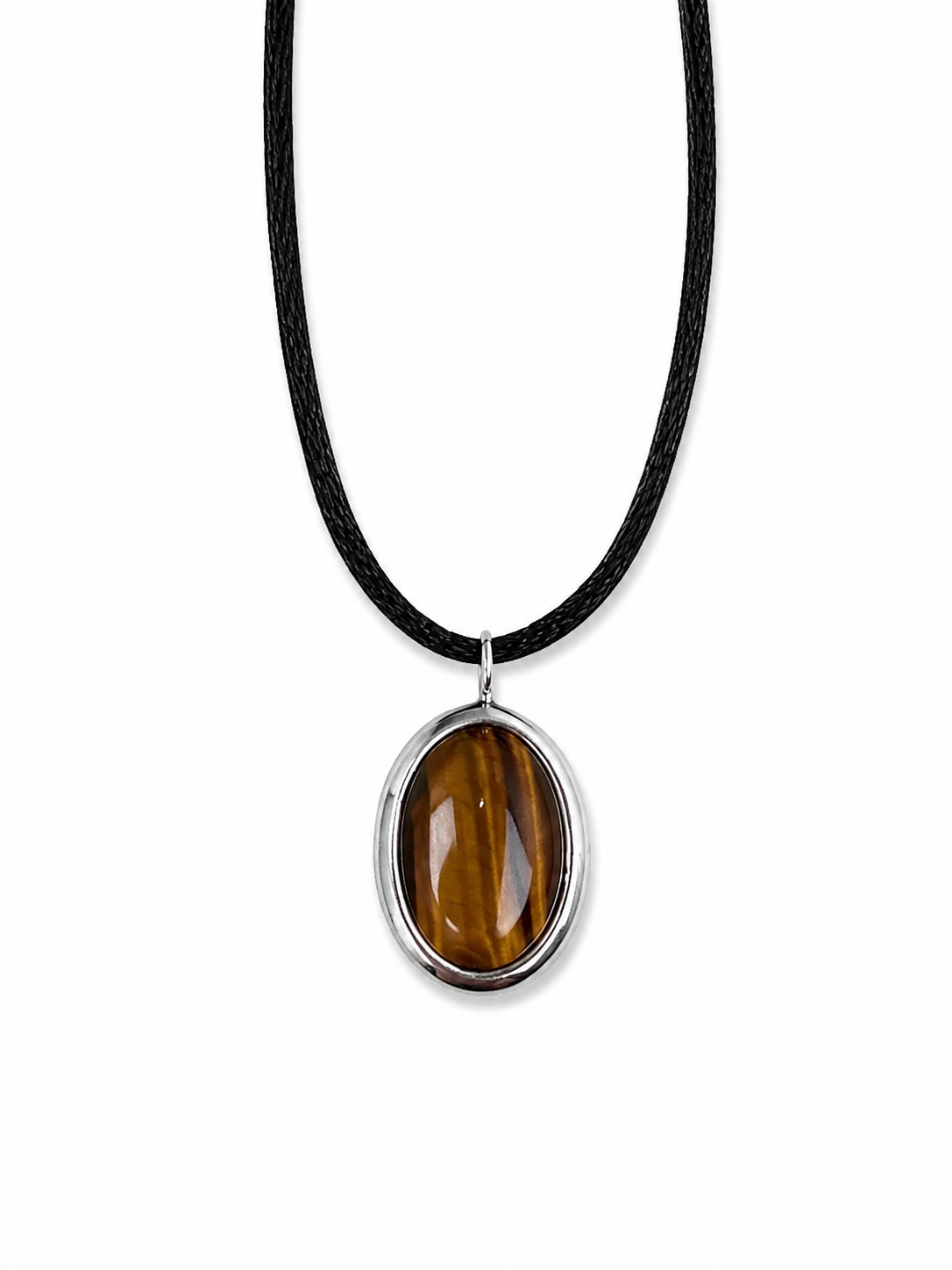 Tiger's Eye Protection Necklace: Sterling Silver Accents, Adjustable Cord