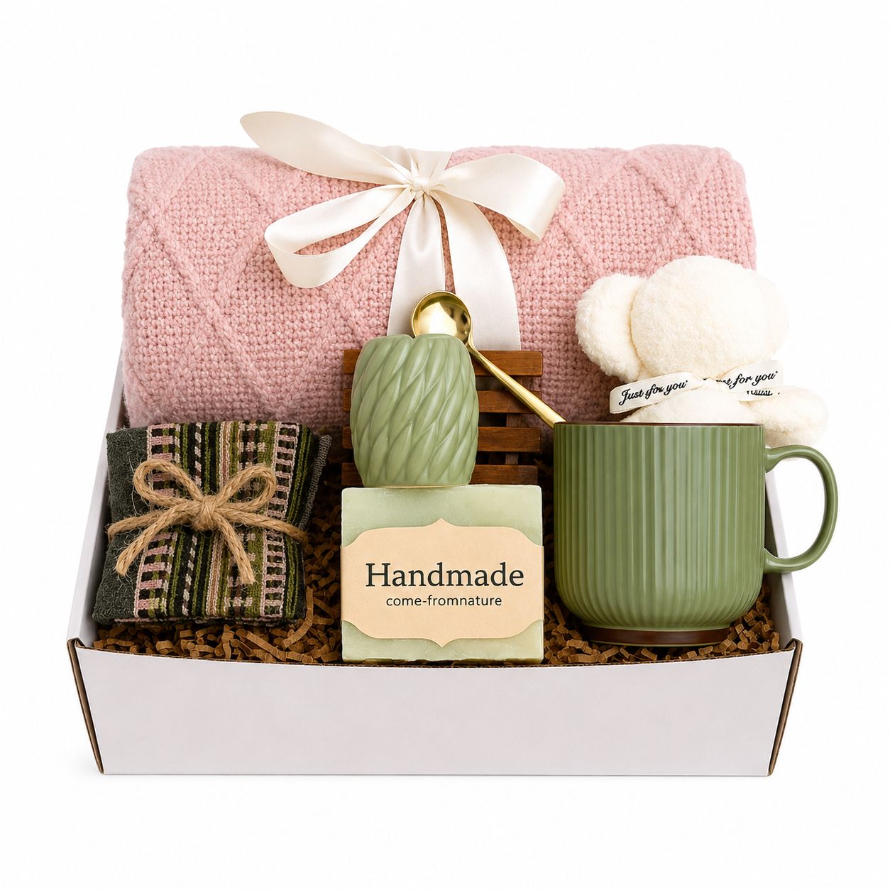 🧸 Cozy Blanket Gift Set – Relaxation Spa Box with Candle & Handmade Soap