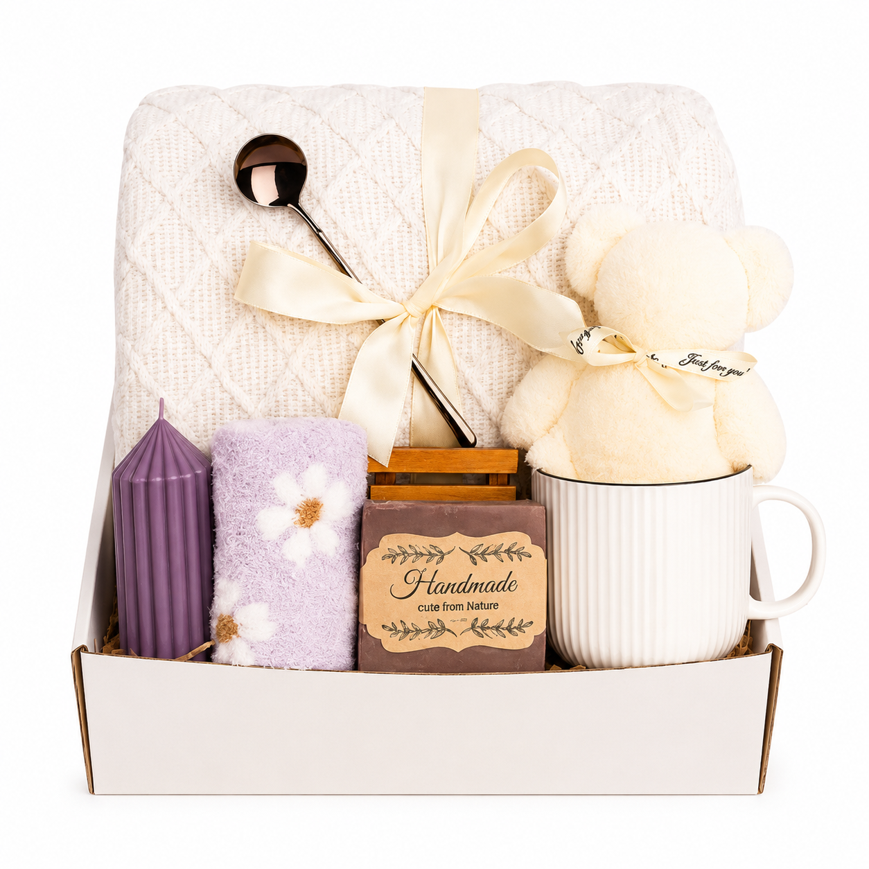 🧸 Cozy Blanket Gift Set – Relaxation Spa Box with Candle & Handmade Soap