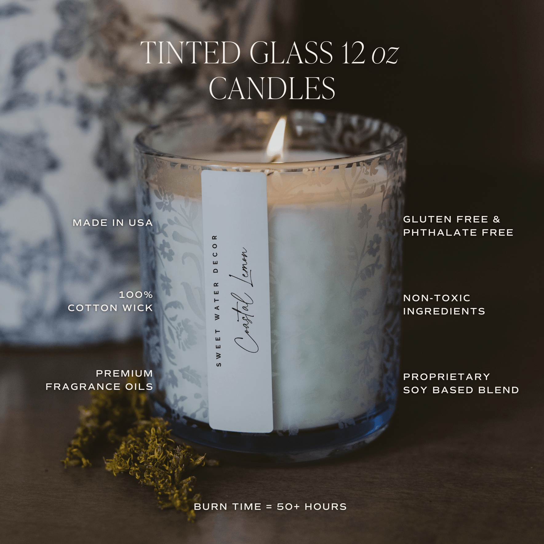Spa Day Soy Candle - Blue Floral Glass Jar, 12 oz - view 5