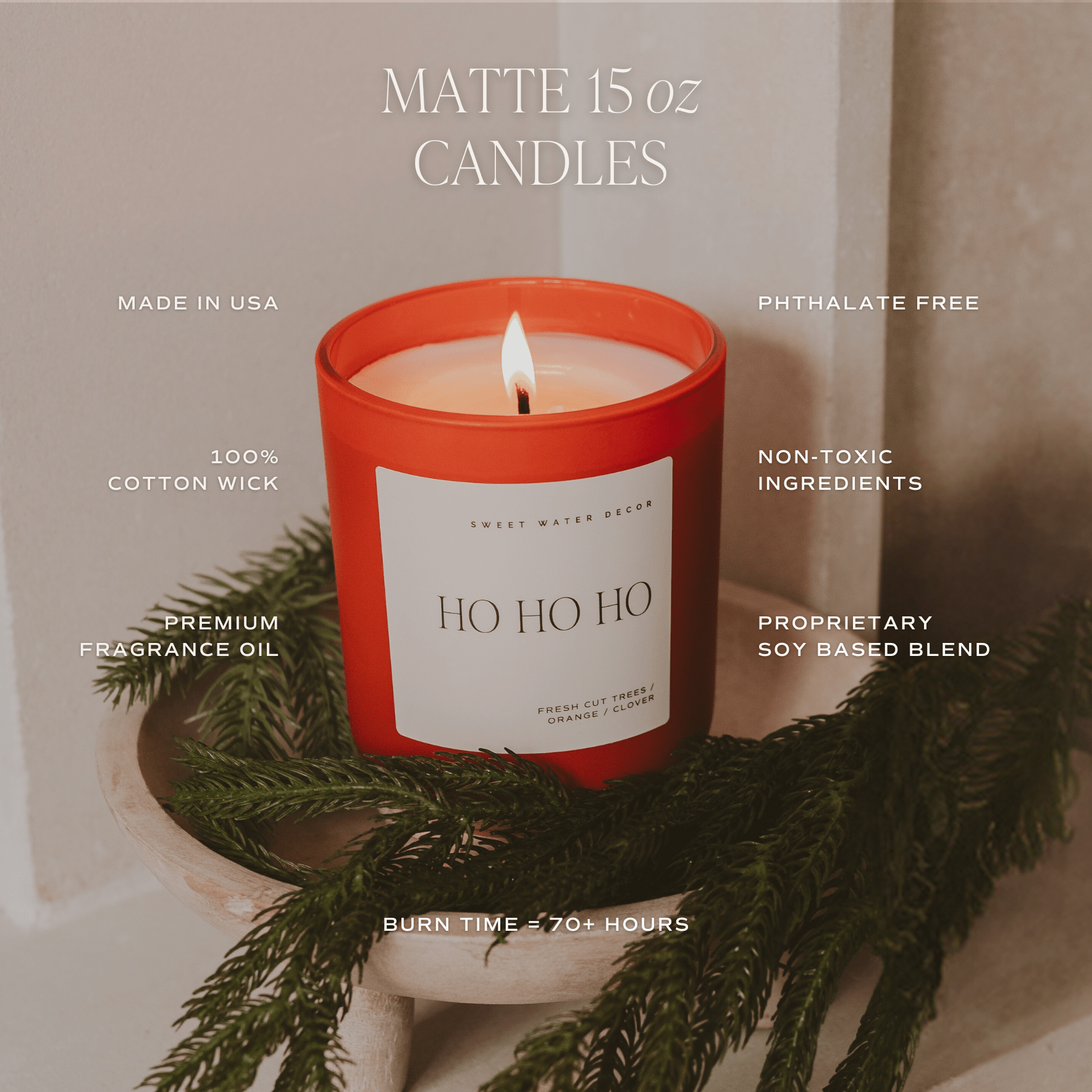 Ho Ho Ho Christmas Candle - Red Matte Jar, 15 oz - view 7