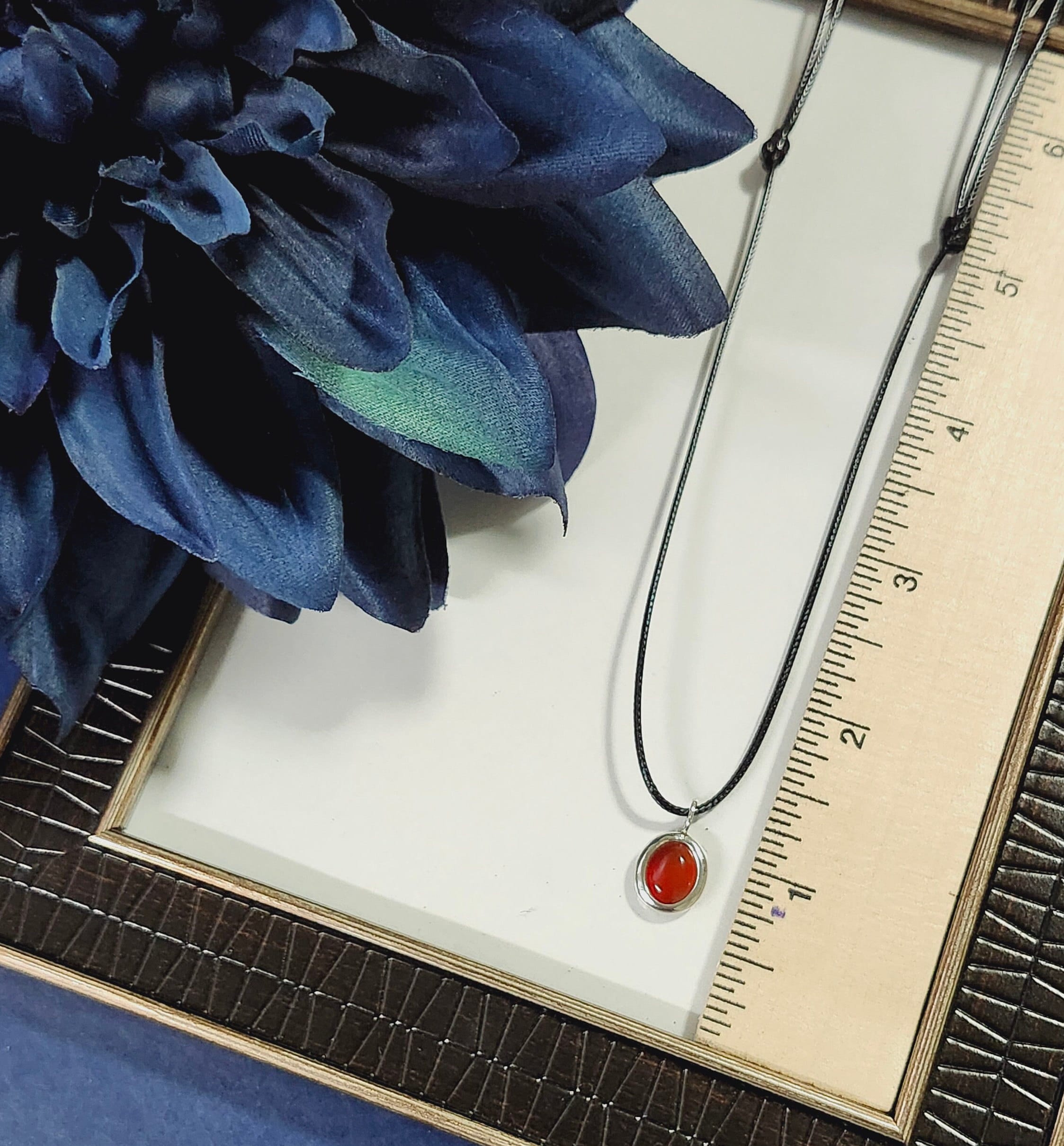 Carnelian necklace, Sterling silver, Oval carnelian, Carnelian pendant necklace, Black string necklace, Oval pendant, Black cord choker, Carnelian necklace, Waterproof Necklace,  Adjustable length