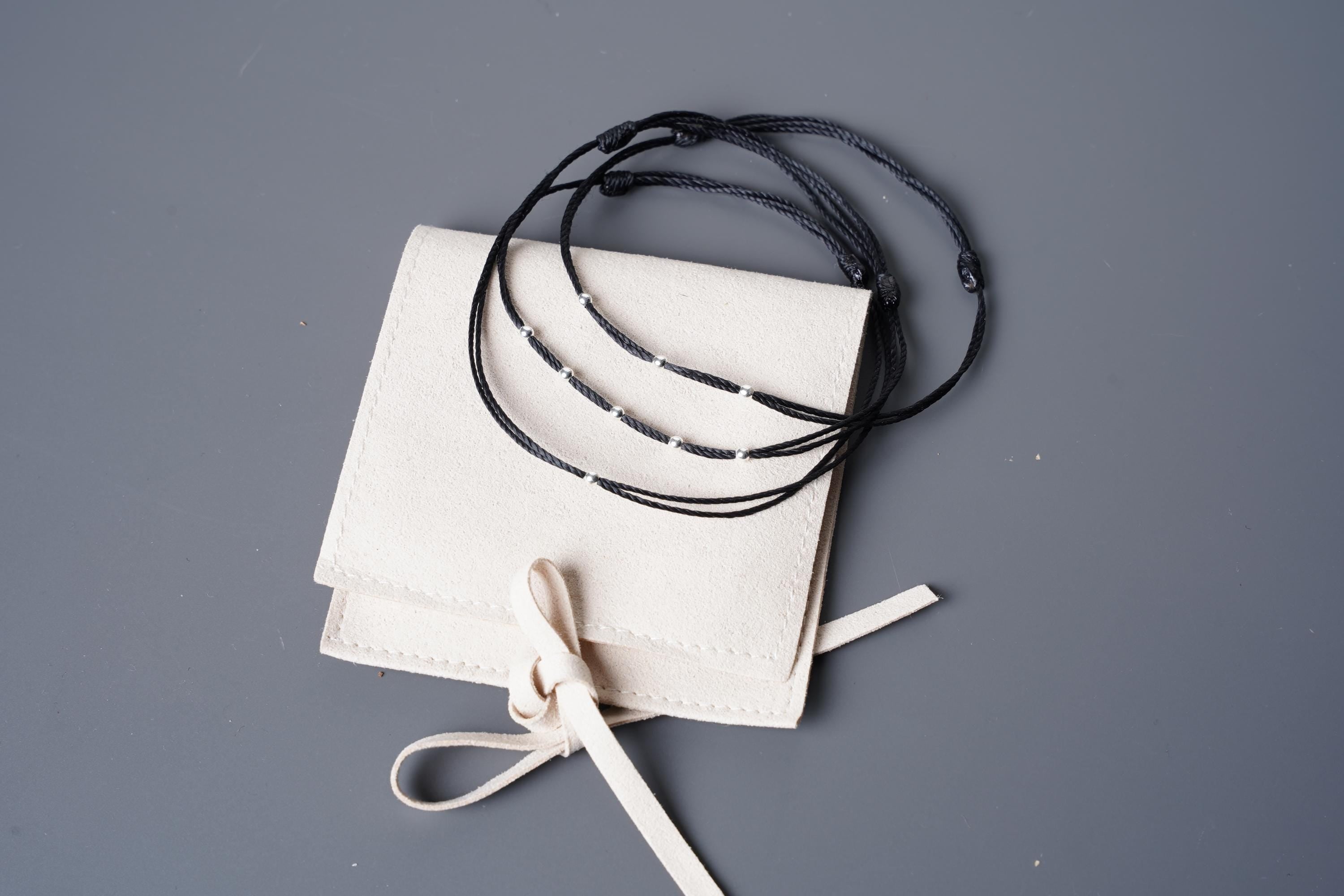 Minimalist Sterling Silver Bead Bracelet: Black Waxed Cord, Adjustable