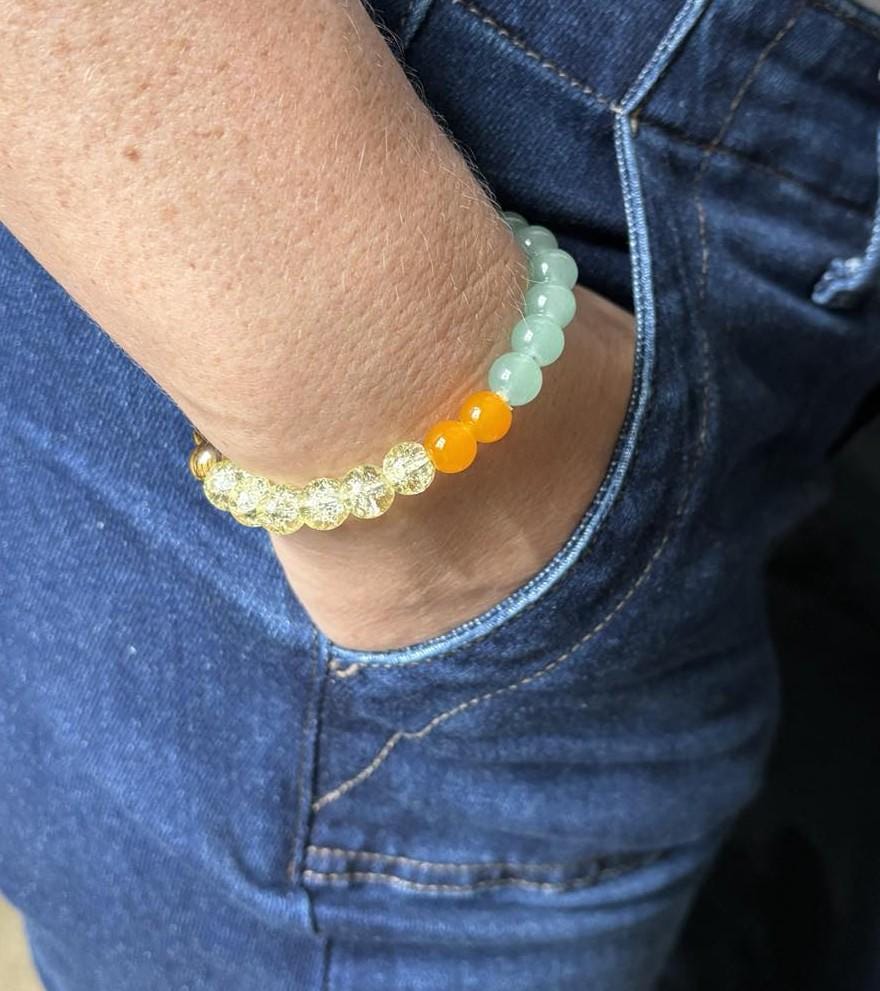 Aventurine, Citrine & Tiger&#39;s Eye Quartz Bracelet: Mother-Daughter Gift, Birthstone Jewelry for Couples