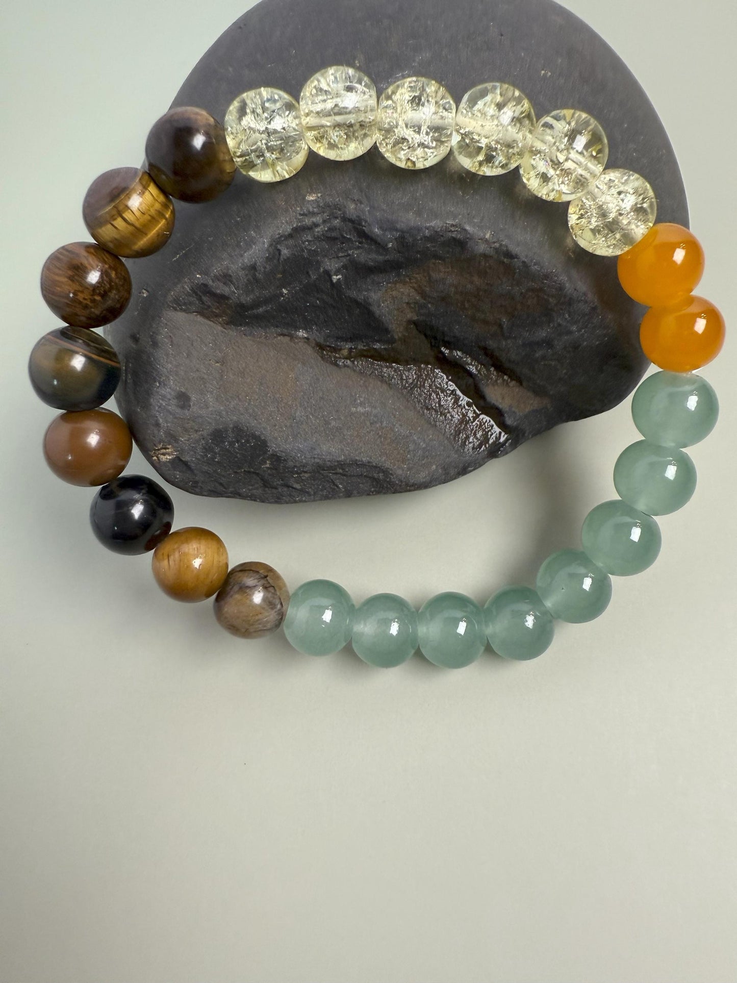 Aventurine, Citrine & Tiger&#39;s Eye Quartz Bracelet: Mother-Daughter Gift, Birthstone Jewelry for Couples