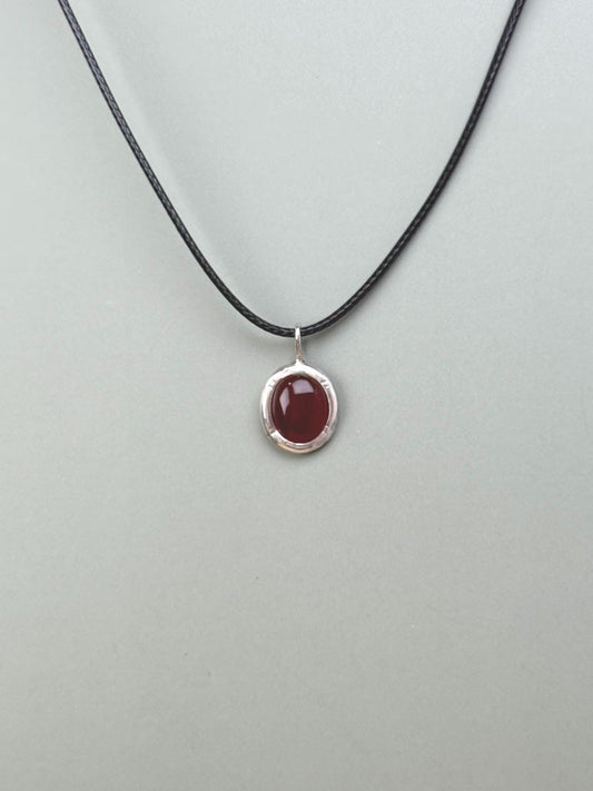 Carnelian necklace, Sterling silver, Oval carnelian, Carnelian pendant necklace, Black string necklace, Oval pendant, Black cord choker, Carnelian necklace, Waterproof Necklace,  Adjustable length