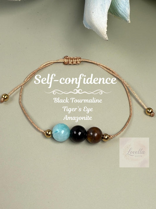 Confidence crystals, Self-confidence 3 bead bracelet, Amathonite Tourmaline Tigers eye beige bracelet Beaded confidence bracelet Self-esteem