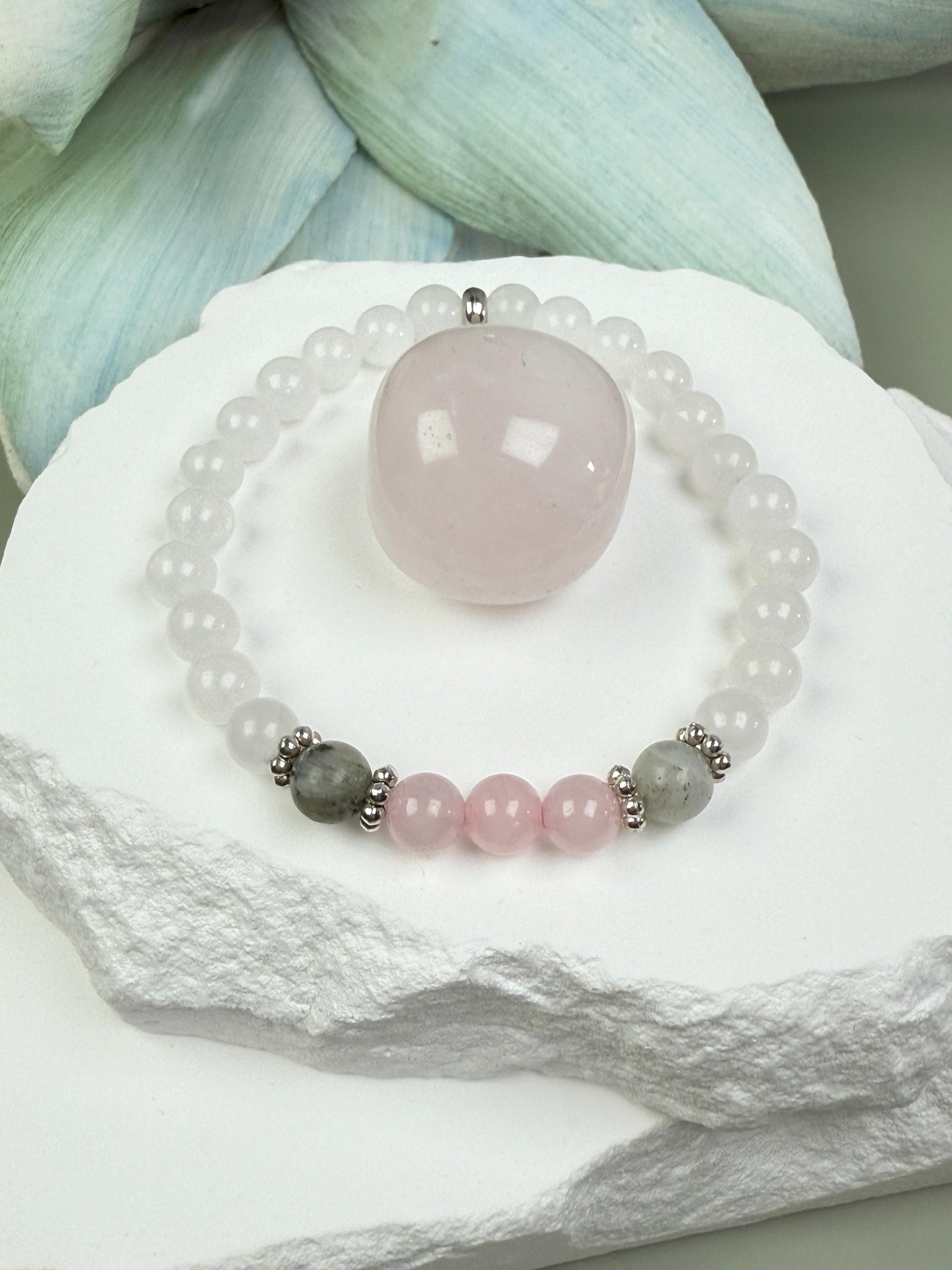 Rose Quartz Moonstone Mother Daughter Bracelet Set: Matching Gemstone Jewelry